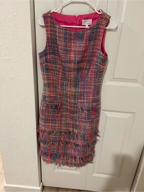David Meister Vintage Multicolor Tweed Fringe Mini Dress Size 4